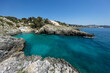 © robertharding - Cala dell Acquaviva beach and rocky cove looking along coast to Castro, Castro, Lecce Province, Puglia