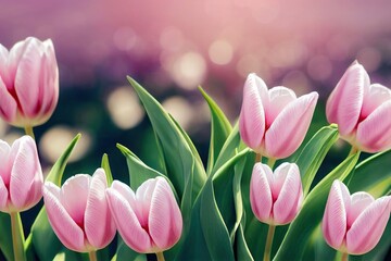 Canvas Print - Gentle pink romantic tulips bouquet for valentine's day greetings, created with generative ai