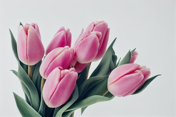 Wall Mural - Gentle pink romantic tulips bouquet for valentine's day greetings, created with generative ai