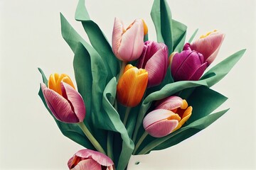 Canvas Print - Small tulips bouquet of red yellow color for soulful gift, created with generative ai