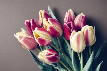 Wall Mural - Delicate beige pink tulips bouquet for wedding greetings, created with generative ai