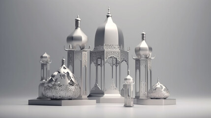 Sliver luxury mosque, space for text, good for Ramadan design - generative ai - generative ai - generative ai