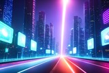 Fototapeta  - futuristic modern future city with highway road at night, generative art by A.I.
