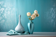 Aesthetic Of Flowers In Vase Pastel Blue Tone