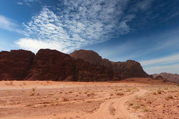 Wall Mural - Majestic view of the Wadi Rum desert, Jordan, The Valley of the Moon.