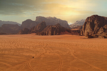 Wall Mural - Majestic view of the Wadi Rum desert, Jordan, The Valley of the Moon.