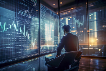 Wall Mural - Business finance, data analytics, business man analyzing, generative ai