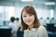 © Surachetsh - Office Working Girl, Pretty and Cute Asian Smile is Standing in front of Camera and Office Environment Background created with generative AI.