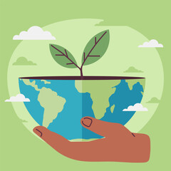 Wall Mural - save planet. hands holding globe, earth. earth day concept for poster. globe with green plant sprout