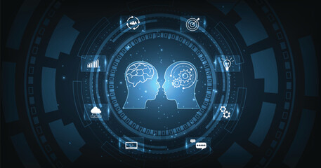 Aufkleber - Human Chat with AI or Artificial Intelligence. AI chatbots and artificial intelligence can communicate through messages with humans naturally. Robot in the online system.Futuristic technology.