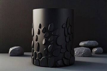 Canvas Print - Cylindrical figure on dark gray background as object for 3d art podium-keytodesc, created with generative ai