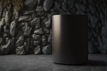 Wall Mural - Black cylinder shaped template for modern 3d art podium-keytodesc, created with generative ai