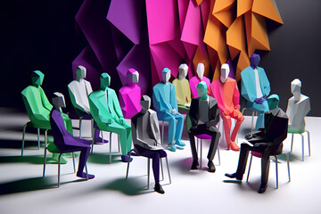 Wall Mural - Inclusive Workplace. Hiring Scene. Multicultural Job Interview in Low-Poly Style
