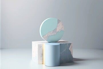 Wall Mural - Beautiful smooth geometric shapes for 3d art podium-keytodesc in pastel colors, created with generative ai