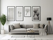 © Natee Meepian - Trendy grey modern living room with mock up frame above sofa. Generative AI