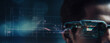 © SMPTY - the businessman wearing futuristic glasses for connect the internet, generative ai.