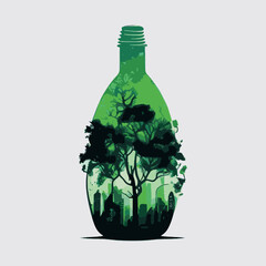 Wall Mural - Eco tree and city in a jar. Eco concept. Recycling. Vector illustration.