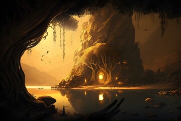 Wall Mural - sunset environment created using ai generative technology