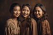 © ADDICTIVE STOCK - Three beautiful asian women over brown background. Generative AI.