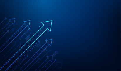 Wall Mural - business arrow up growth line circuit technology on dark blue background. business investment to success. financial data graph strategy.market chart profit money. vector illustration hi-tech.