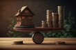 © ADDICTIVE STOCK - Wooden house figurine on board with stacked coins