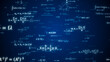© ZETHA_WORK - Abstract Physics equation concept, Mathematics calculation, Sciences formula, arithmetic and handwritten geometry symbol, typewriting study on blue background, 3d rendering