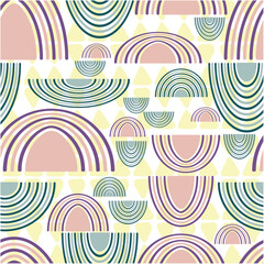 Wall Mural - Boho Abstract seamless repeat pattern illustration background. Boho colors and shapes for fabric, kids clothing, childish pattern, banners, poster, cards and backdrop designs