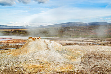 Steaming springs and fumaroles in the geothermal area of Hveravellir, Iceland