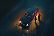 © ADDICTIVE STOCK - People standing near car at night. Generative AI