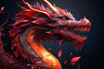 Chinese New Year. Dragon. Dragon with landscape in the background. Year of the Dragon. Asia. Anime. Tatoo