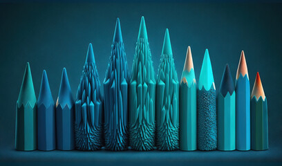 Sticker -  a group of blue pencils with different shapes and sizes.  generative ai