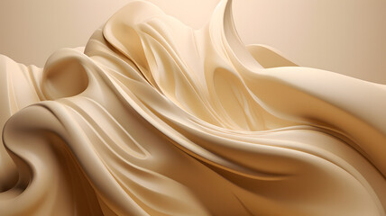 3d illustration of abstract golden wavy silk background. Smooth elegant golden silk texture. Generative AI technology.