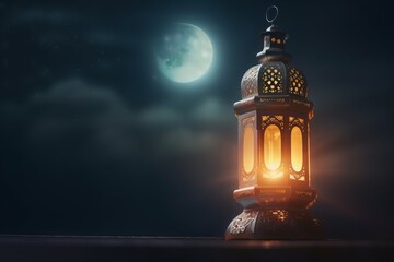 Wall Mural - Ramadan Kareem invitation with Arabic lantern and candle for warm nighttime glow