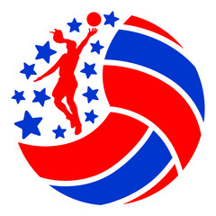 Volleyball ball in Stars and Stripes . Sports design in USA flag style. Volleyball theme design for sport lovers stuff and perfect gift for players and fans	