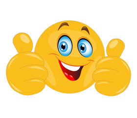 Happy emoji emoticon showing double thumbs up like.