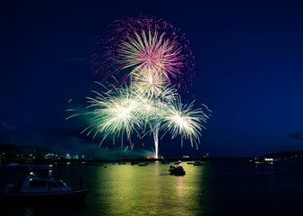 Sticker - Beautiful shot of a firework display over the harbor at Plymouth