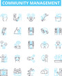 © Nina - Community management vector line icons set. Community, Management, Engagement, Network, Build, Support, Interact illustration outline concept symbols and signs