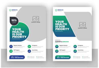 Sticker - Medical healthcare flyer design and brochure cover page design template in a4 vector file