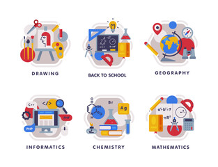 Wall Mural - School Education Composition with Text Caption and Educational Objects Vector Set