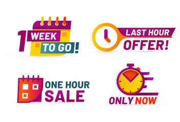 Wall Mural - Sale countdown badges. Last minute offer banner, one day sales and 24 hour sale promo stickers