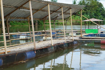 a fish farm in the middle of a lake