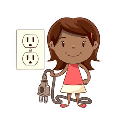 Wall Mural - Little girl holding electric plug, unplug