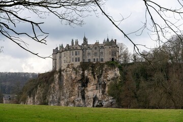 Poster - Walzin Castle in Dinant, Belgium on the cloff with greenery and forests around