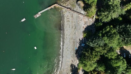 Canvas Print - Snug Cove, Bowen Island, British Columbia, Canada. Aerial view of marina, pier, beach and resorts