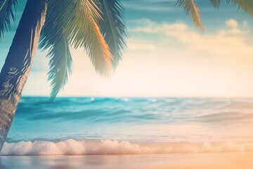 Wall Mural -  a palm tree on a beach with the sun shining through the clouds.  generative ai