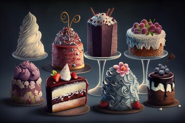 Wall Mural -  a bunch of cakes that are sitting on a table together.  generative ai