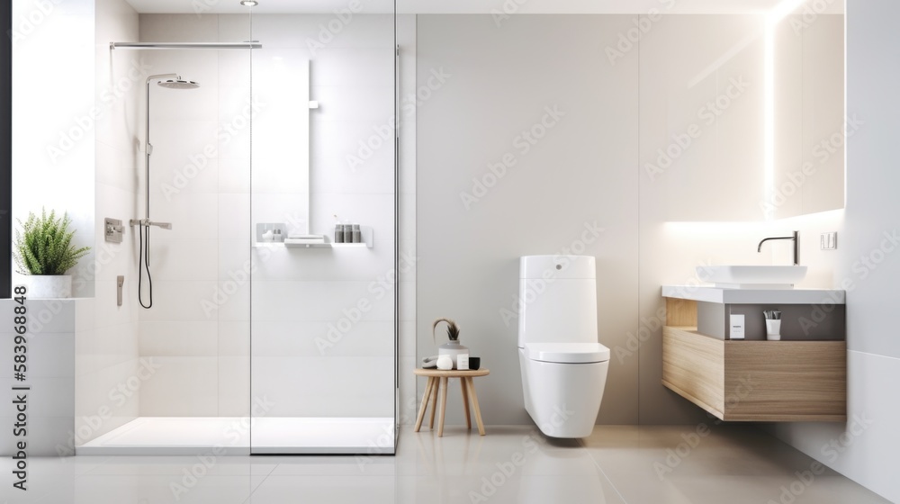 modern bathroom interior with shower and toilet, white design ...
