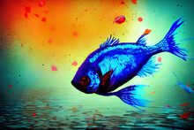 Fish With Paint Splatters On It, A Digital Painting, Conceptual Art, Betta Fish, Generative AI