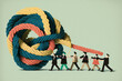 © ink drop - People working together to untangle a knotted rope. Generative ai