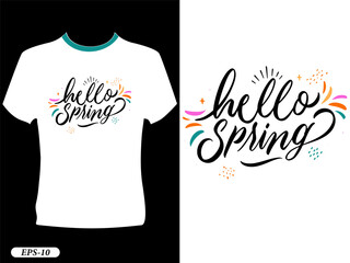 Wall Mural - Hello spring new vector typography design white t-shirt